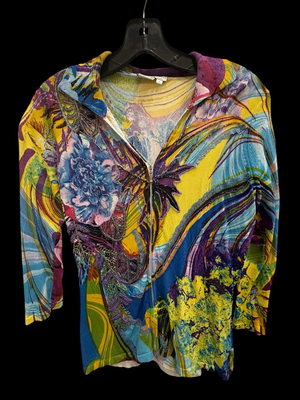 Alberto Makali Colorful Abstract Embellished Zip Up Jacket Size S